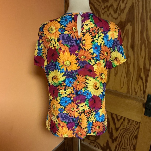Vintage Anne Klein II Silk Floral Blouse | Bold Sunflower Print Top - Picture 10 of 10